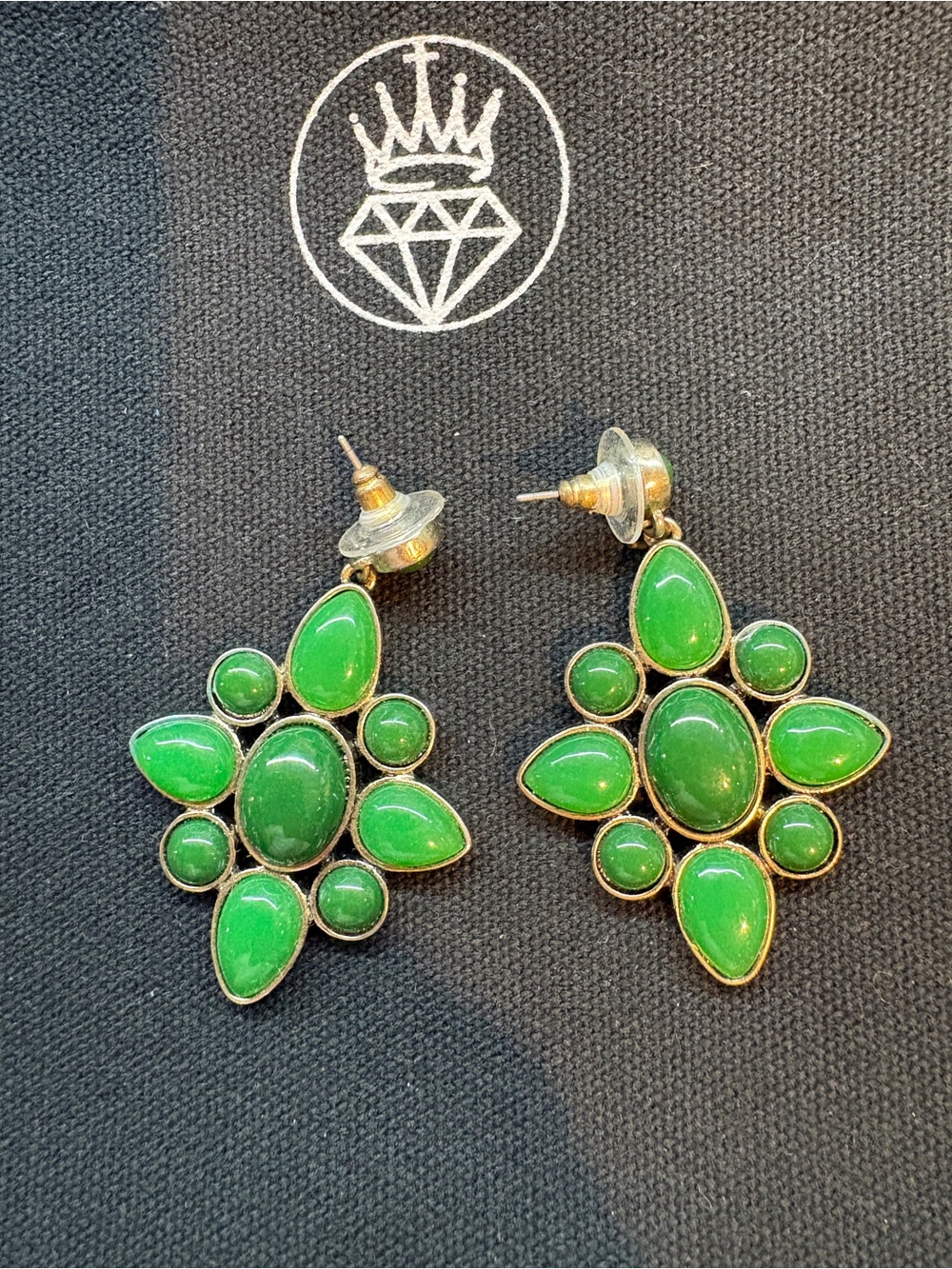 🍀 Gold-Tone Green Cluster Drop Earrings 🍀